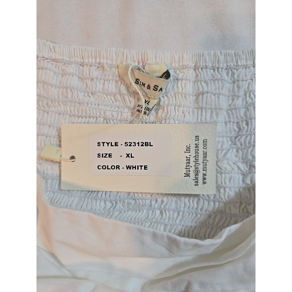 Sim & Sam Crop Top smocked White Ruffle Layered Cotton Short Puff Sleeve Size XL - Picture 3 of 16